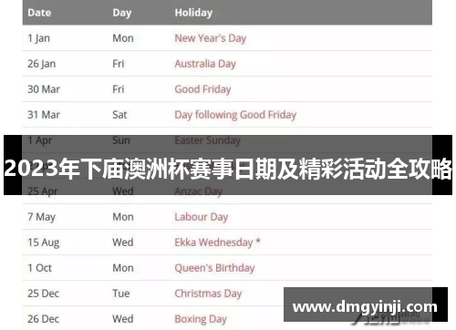 2023年下庙澳洲杯赛事日期及精彩活动全攻略 2023年下庙澳洲杯赛事日期及精彩活动全攻略